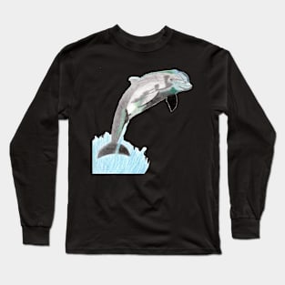 Dolphin Jumping Above the Waves- Light Blue Long Sleeve T-Shirt